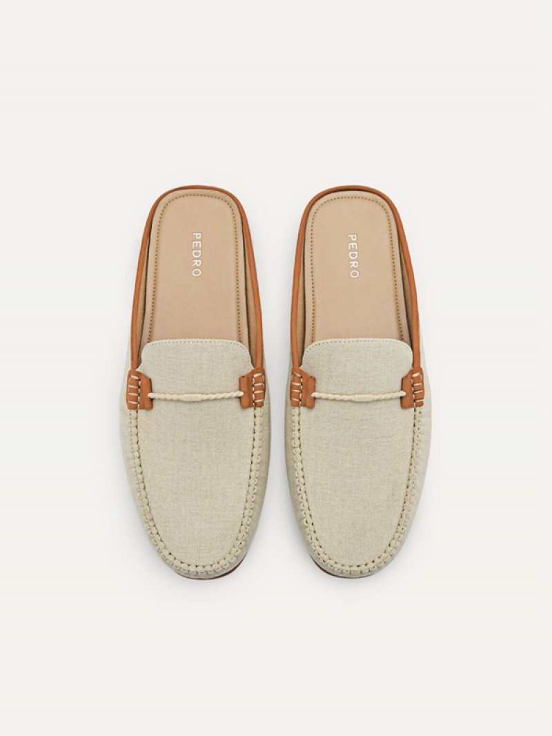 Beige Men's Pedro Hawser Woven Slip-On Moccasins | HDEICW-907