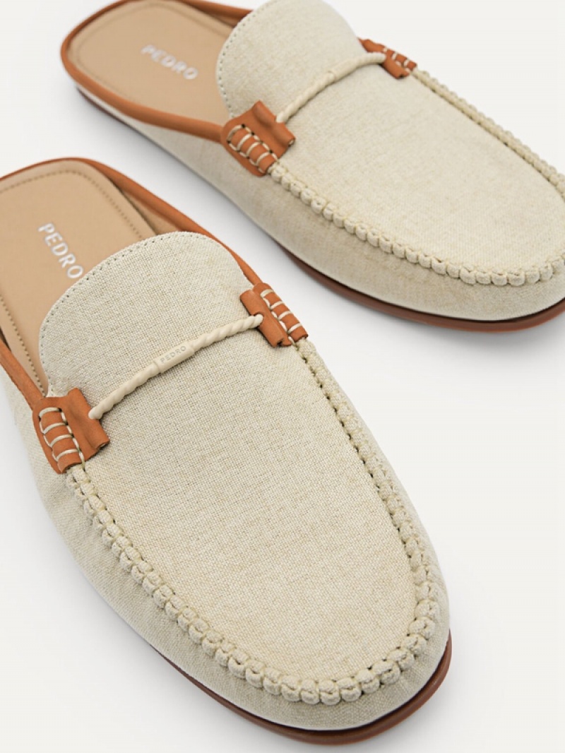 Beige Men's Pedro Hawser Woven Slip-On Moccasins | HDEICW-907