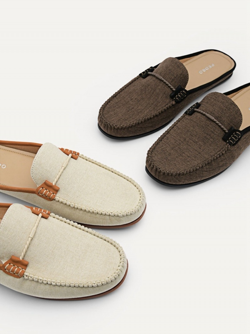 Beige Men's Pedro Hawser Woven Slip-On Moccasins | HDEICW-907