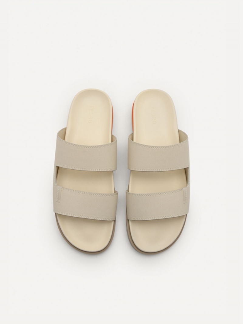 Beige Men's Pedro Owen Slides | ITVEKR-320