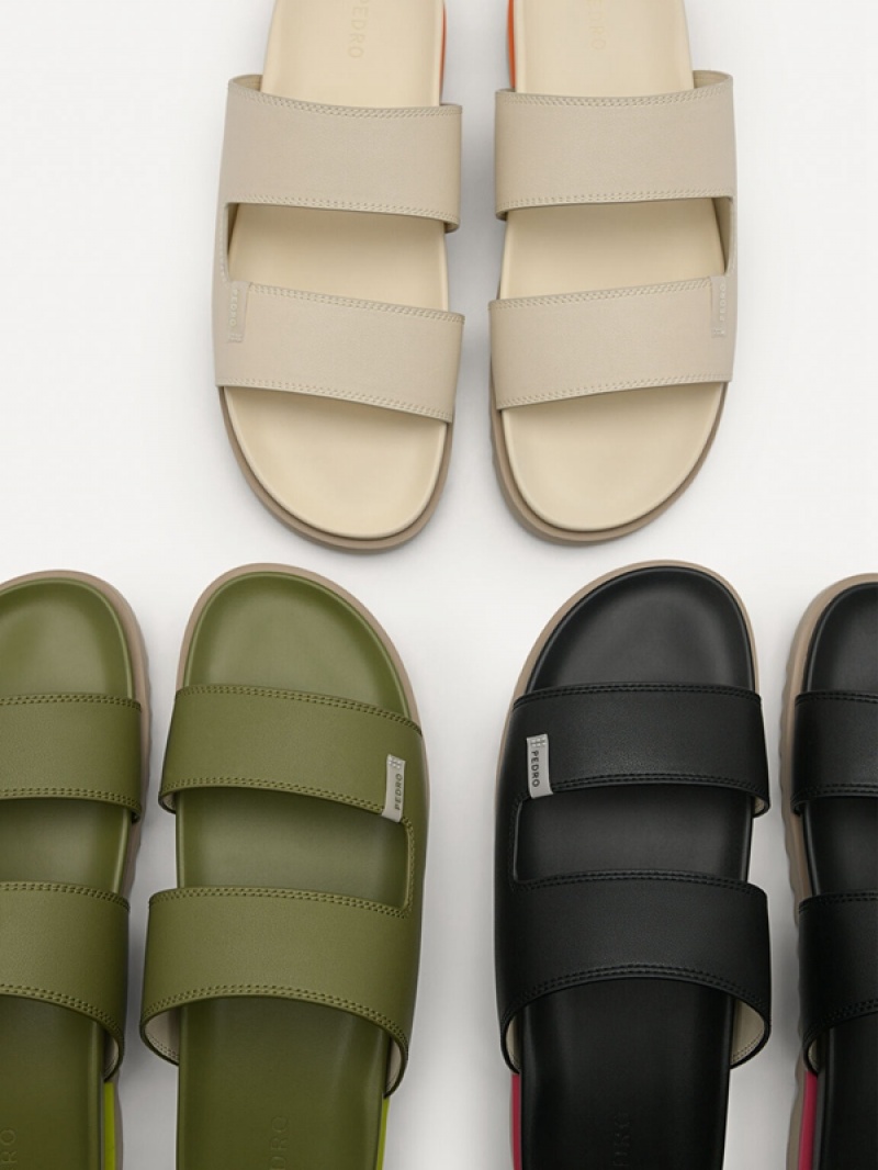 Beige Men's Pedro Owen Slides | ITVEKR-320