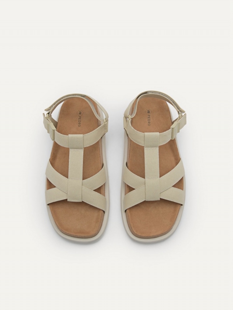 Beige Men's Pedro reCanvas Band Sandals | RFSAIY-906