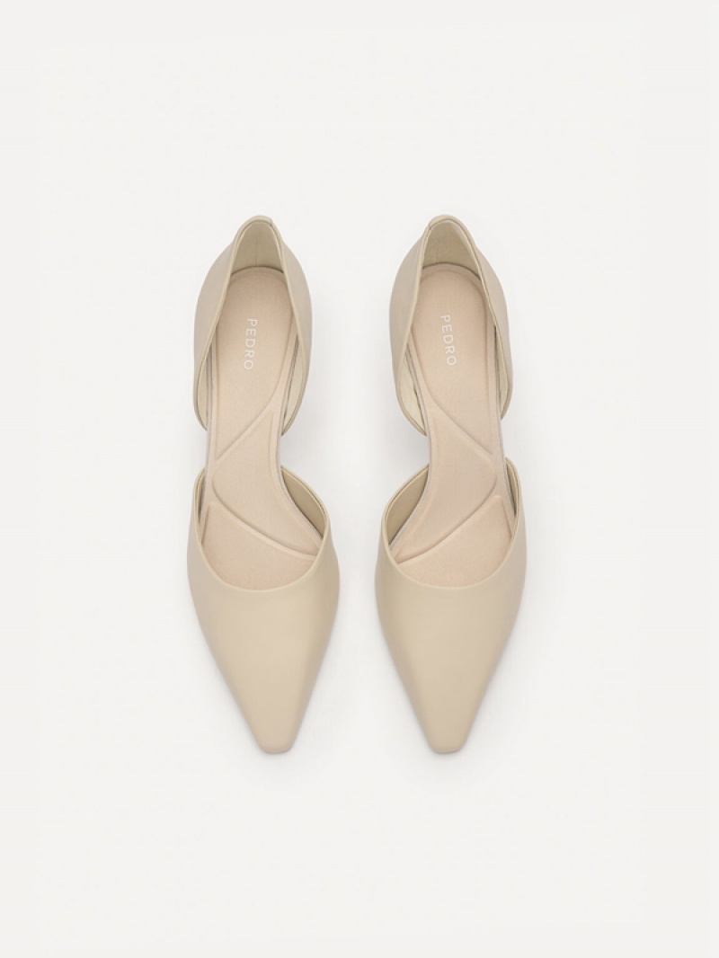 Beige Women's Pedro Bianca Leather D'Orsay Pumps | PQVRKS-093