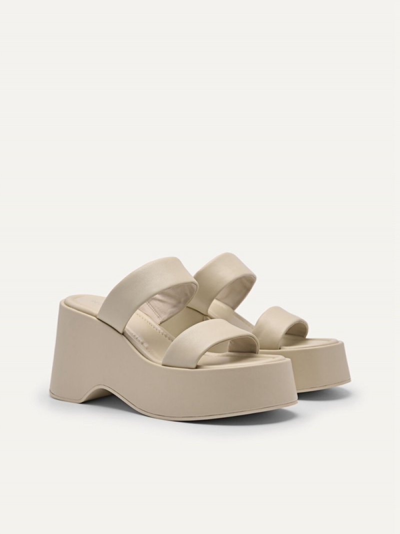 Beige Women's Pedro Bianca Wedge Sandals | BKTMVH-372