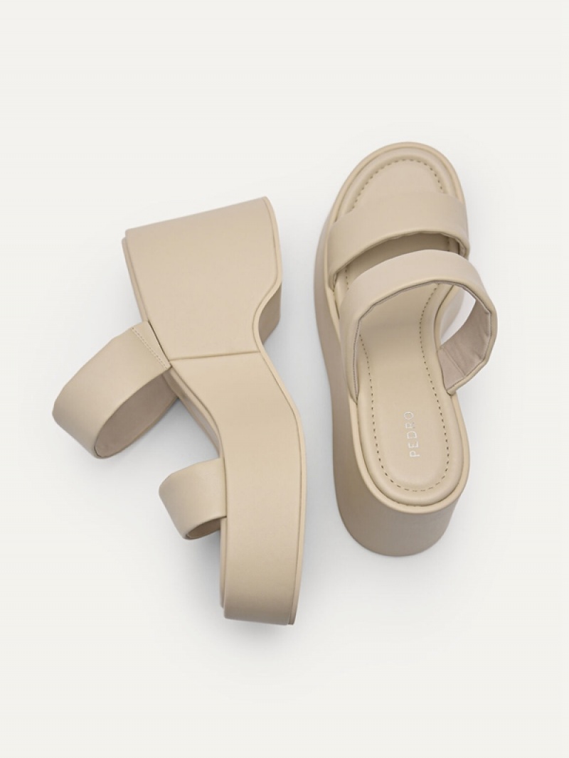 Beige Women's Pedro Bianca Wedge Sandals | BKTMVH-372