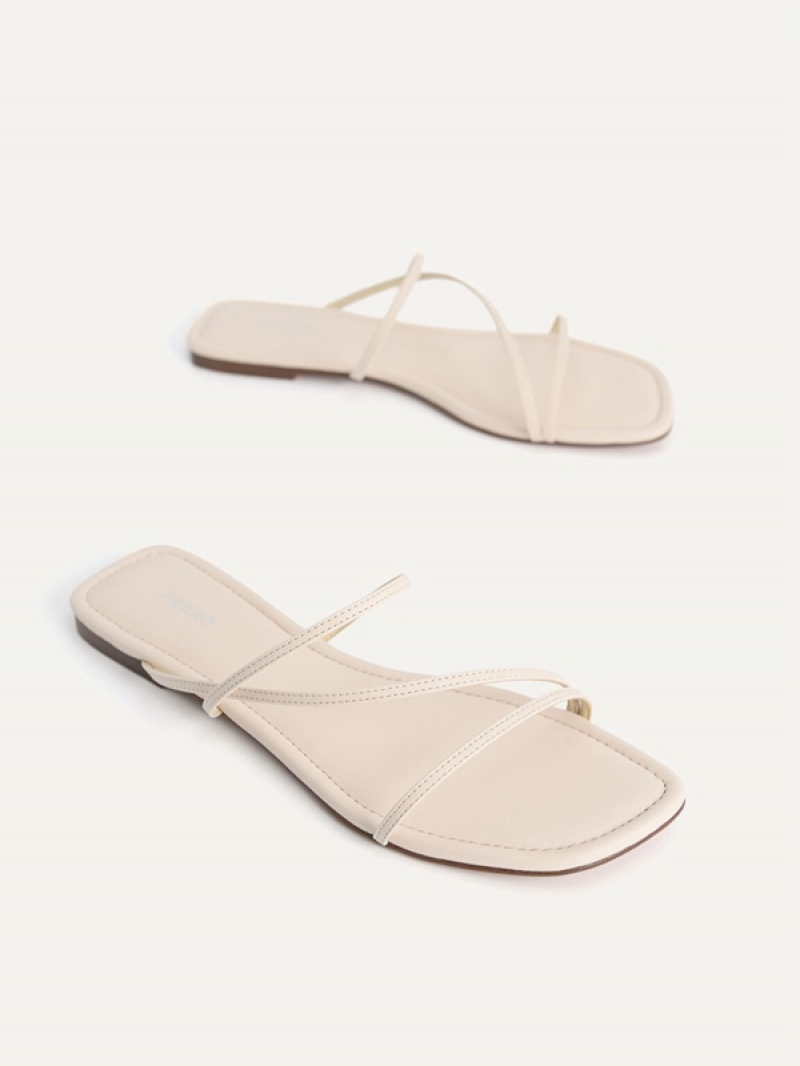 Beige Women's Pedro Gwyneth Strappy Flats | SLJPYU-859