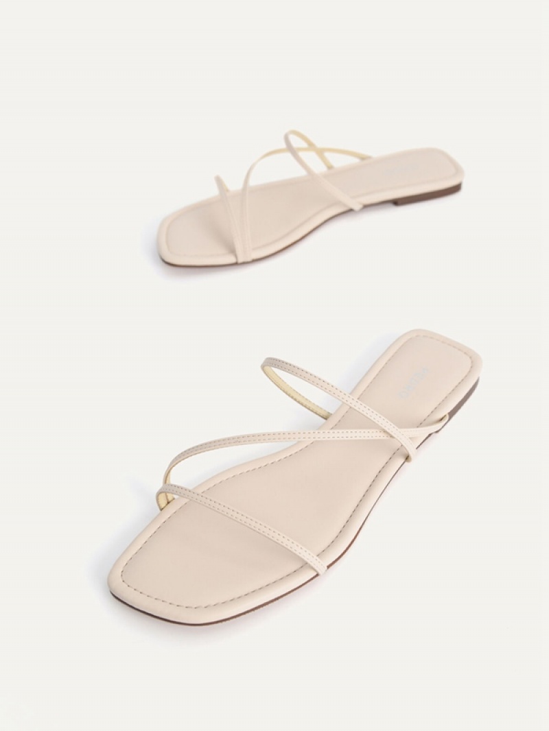 Beige Women's Pedro Gwyneth Strappy Flats | SLJPYU-859