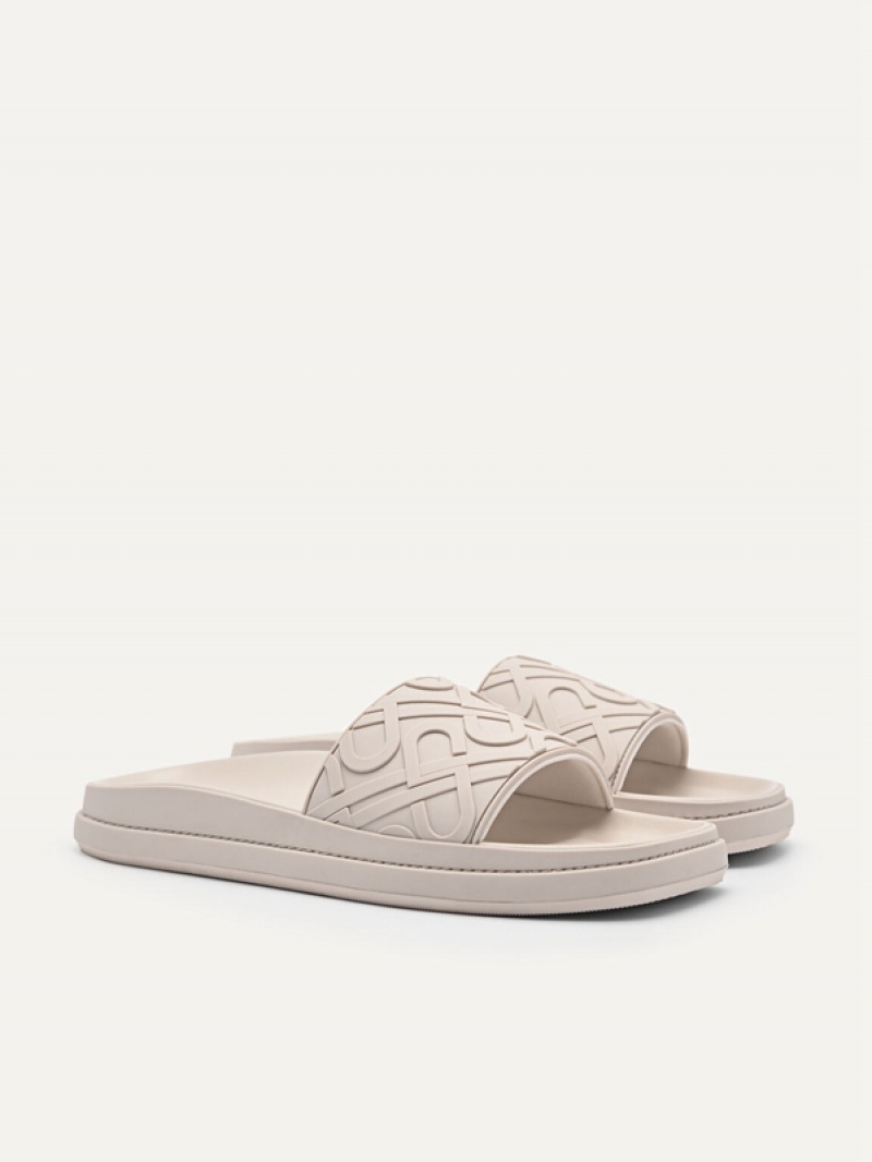 Beige Women's Pedro Icon Embossed Sandals | QUHIDS-241