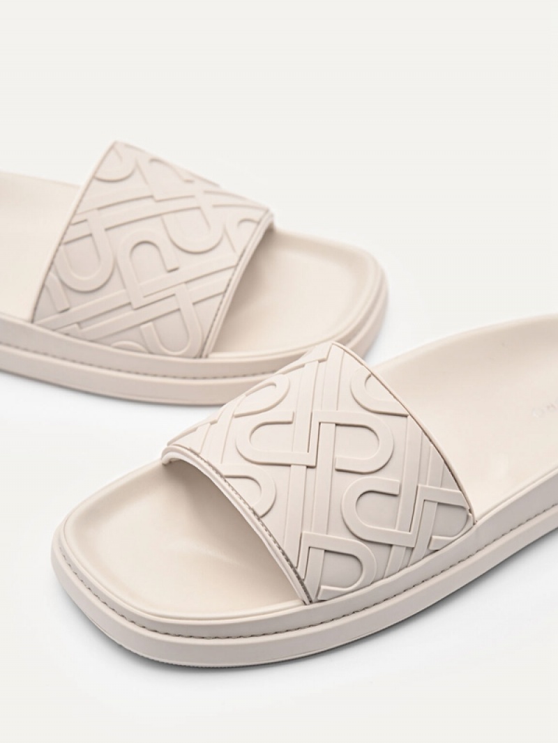 Beige Women's Pedro Icon Embossed Sandals | QUHIDS-241