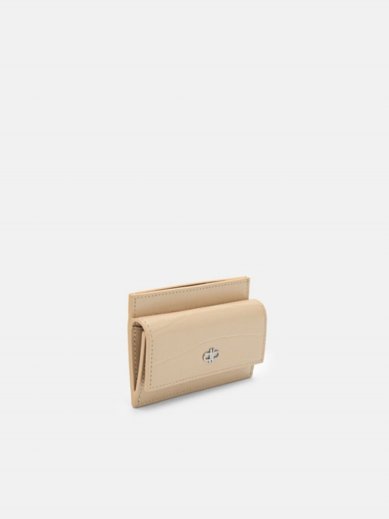 Beige Women's Pedro Icon Leather Card Holder | WNUCKI-175