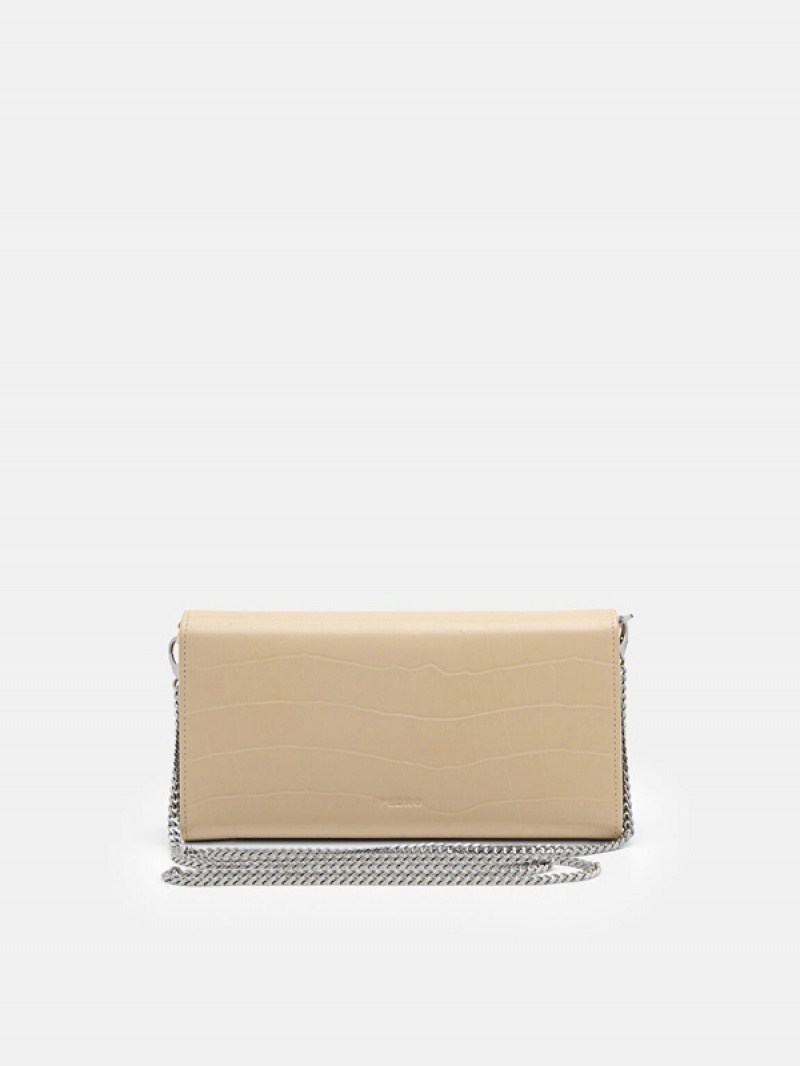 Beige Women's Pedro Icon Leather Long Bifold Wallet | XUHZVY-190