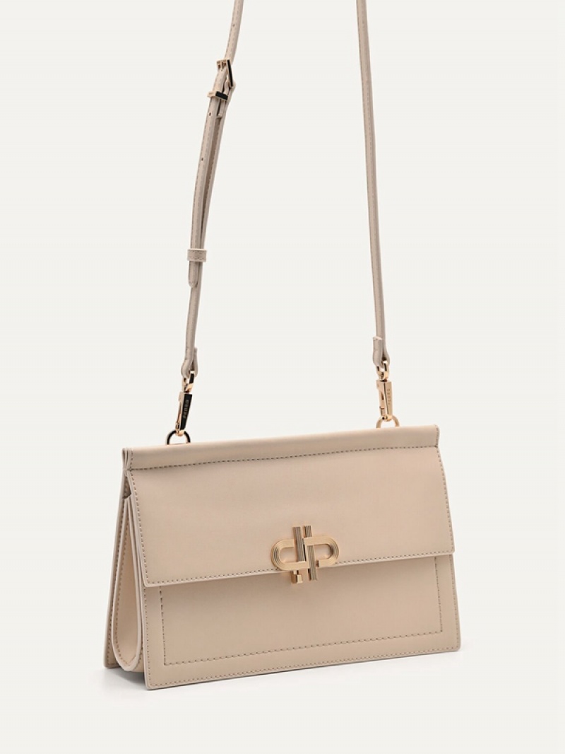 Beige Women's Pedro Icon Leather Shoulder Bags | YWCXTI-354