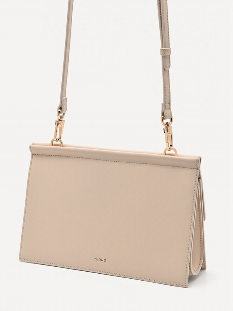 Beige Women's Pedro Icon Leather Shoulder Bags | YWCXTI-354