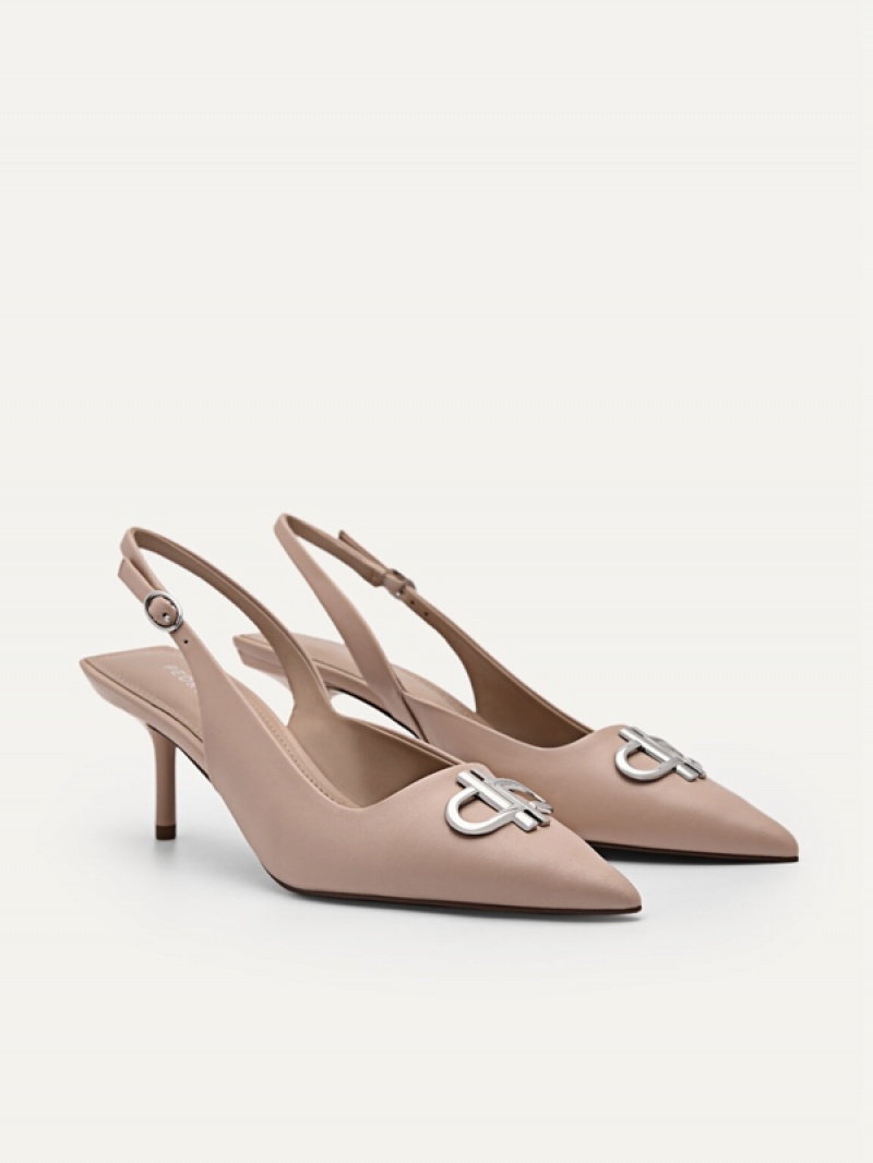 Beige Women's Pedro Icon Leather Slingback Pumps | CMEGZY-418