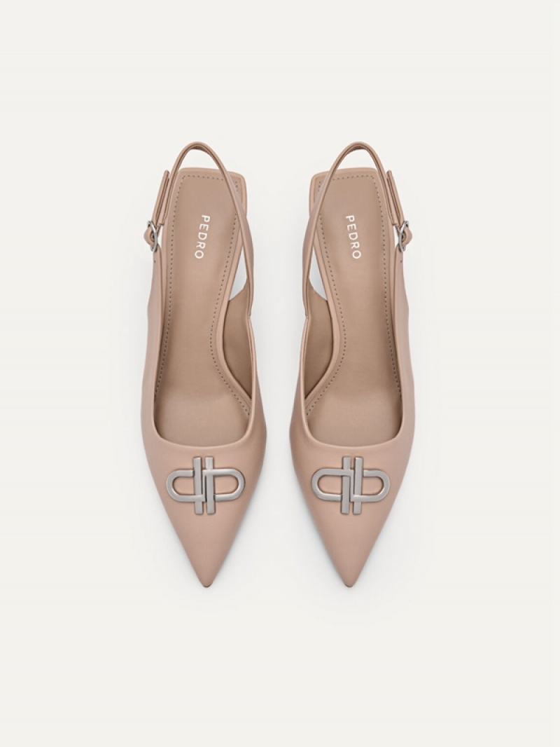 Beige Women's Pedro Icon Leather Slingback Pumps | CMEGZY-418