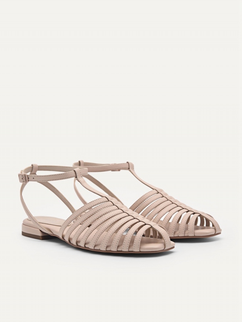 Beige Women's Pedro Palma Caged Sandals | TKRVUD-713