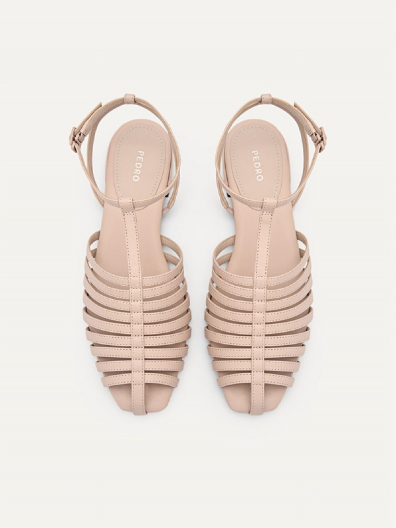 Beige Women's Pedro Palma Caged Sandals | TKRVUD-713