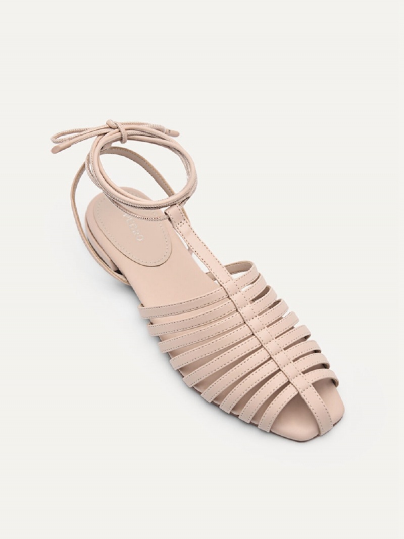 Beige Women's Pedro Palma Caged Sandals | TKRVUD-713