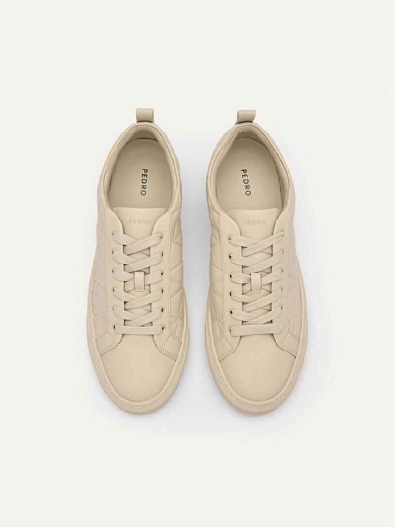 Beige Women's Pedro Pixel Ridge Court Sneakers | KJMDPG-257