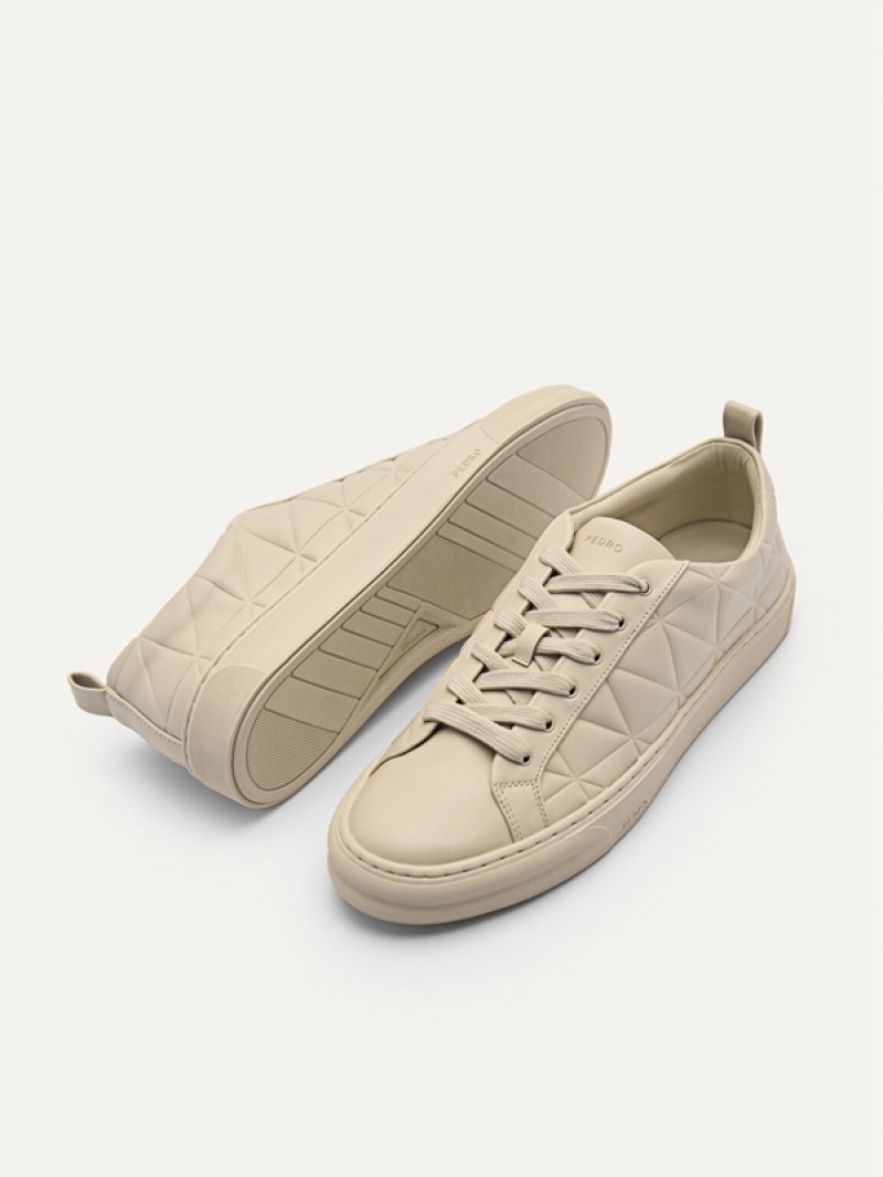 Beige Women's Pedro Pixel Ridge Court Sneakers | KJMDPG-257