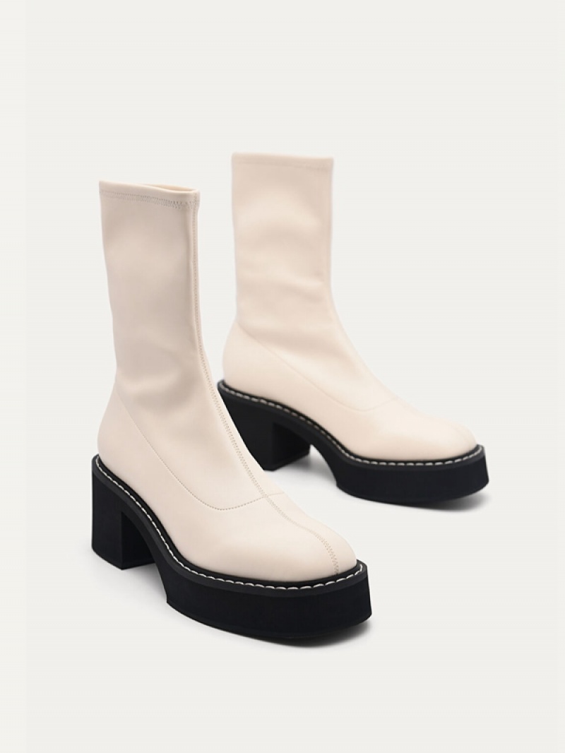 Beige Women's Pedro Platform Boots | NKGWDM-046