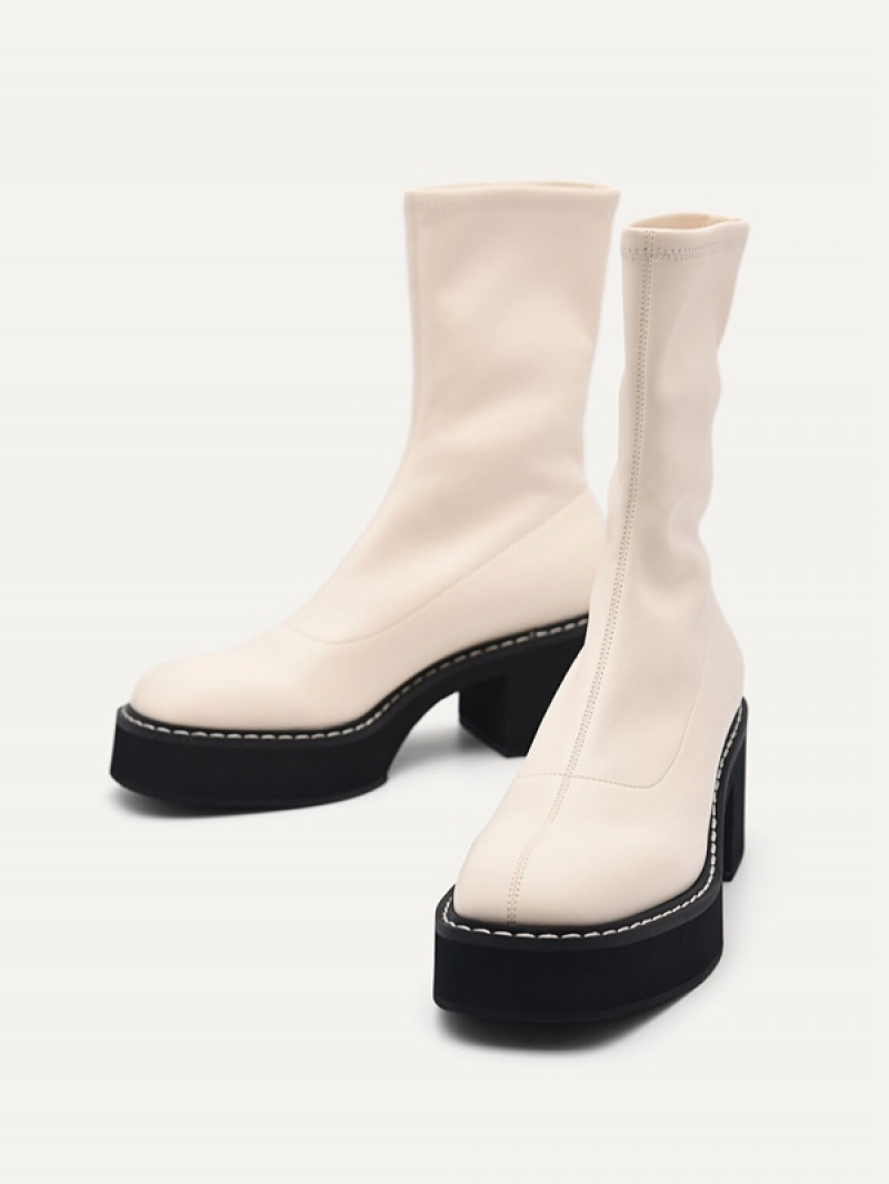 Beige Women's Pedro Platform Boots | NKGWDM-046