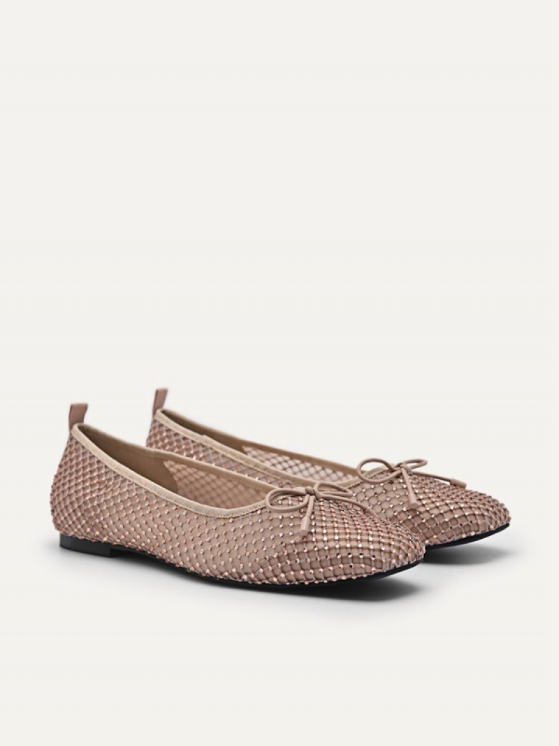 Beige Women's Pedro Rina Mesh Ballerina Flats | NMDPGX-625