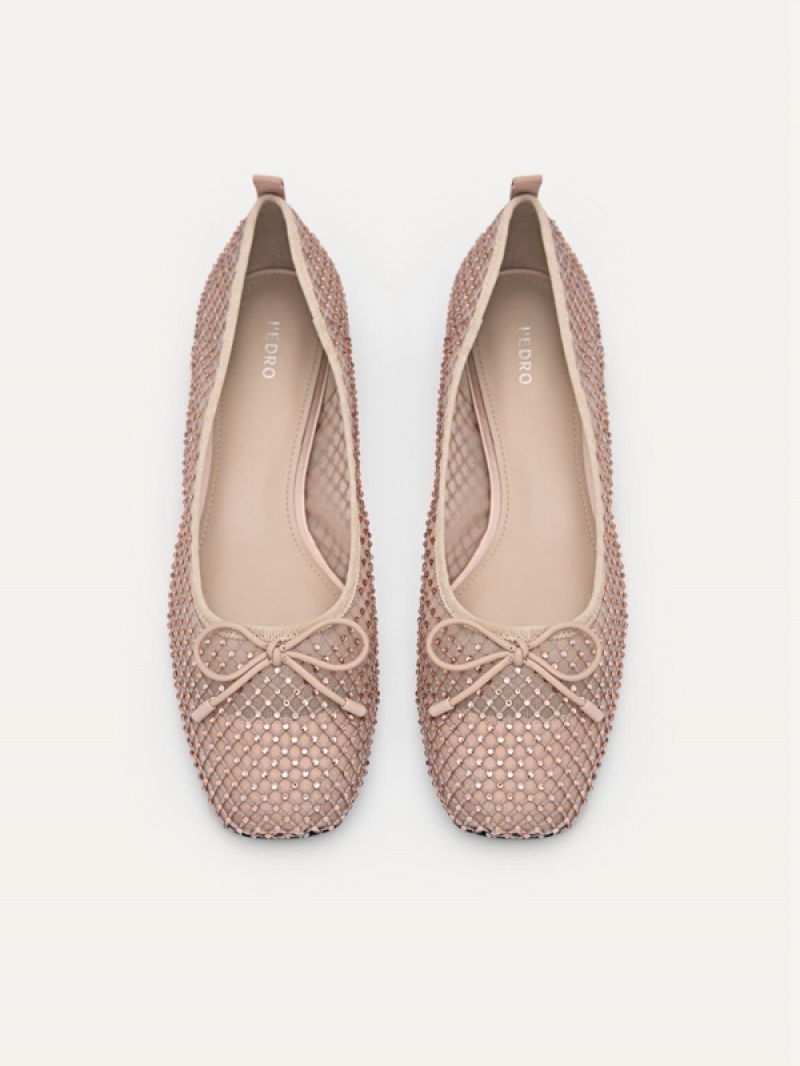 Beige Women's Pedro Rina Mesh Ballerina Flats | NMDPGX-625