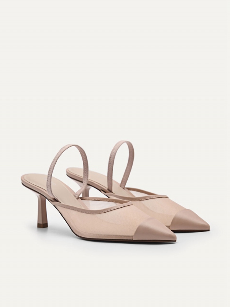 Beige Women's Pedro Rina Mesh Slingback Pumps | HGMLES-763