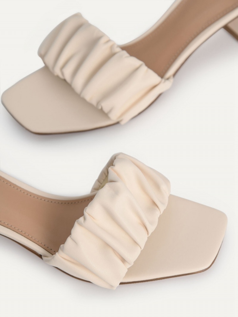 Beige Women's Pedro Ruched Heel Mules | INMSJH-306