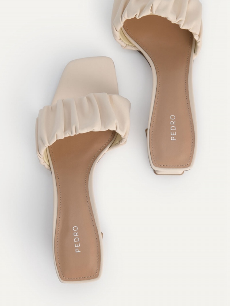 Beige Women's Pedro Ruched Heel Mules | INMSJH-306