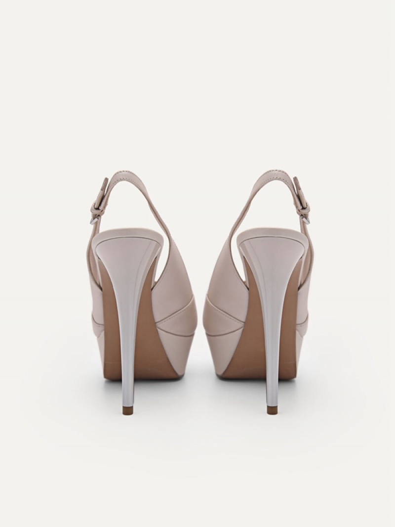 Beige Women's Pedro Slingback Heels Sandals | NFTYQU-056