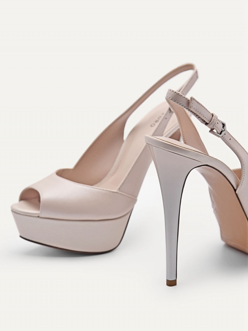 Beige Women's Pedro Slingback Heels Sandals | NFTYQU-056