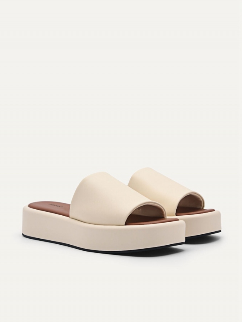 Beige Women's Pedro Slip-On Flatform Sandals | FZWEYC-690