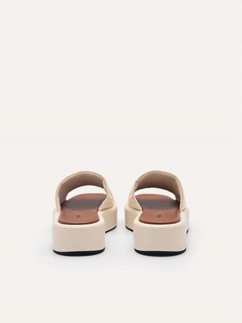 Beige Women's Pedro Slip-On Flatform Sandals | FZWEYC-690