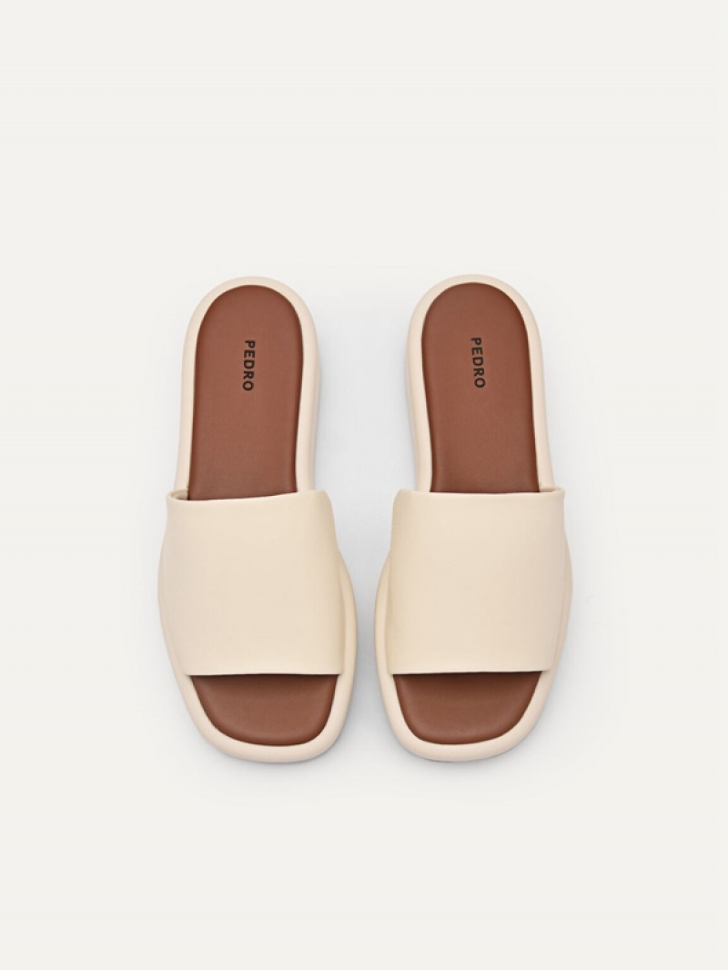 Beige Women's Pedro Slip-On Flatform Sandals | FZWEYC-690