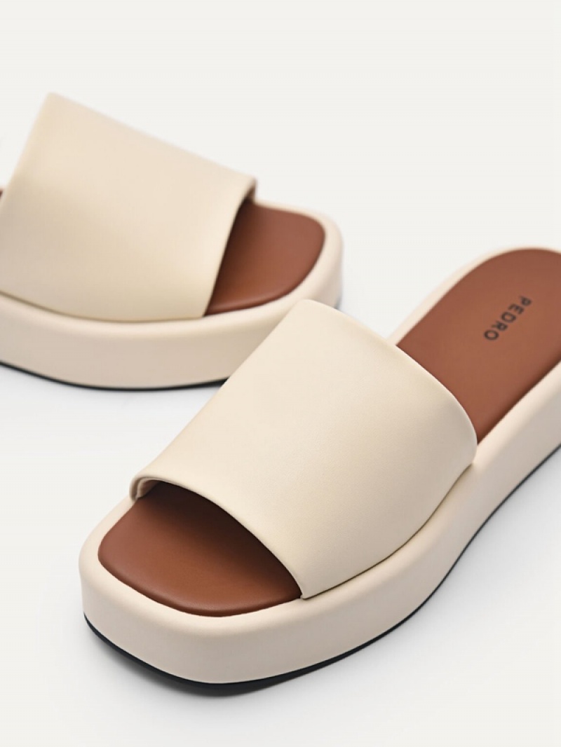 Beige Women's Pedro Slip-On Flatform Sandals | FZWEYC-690