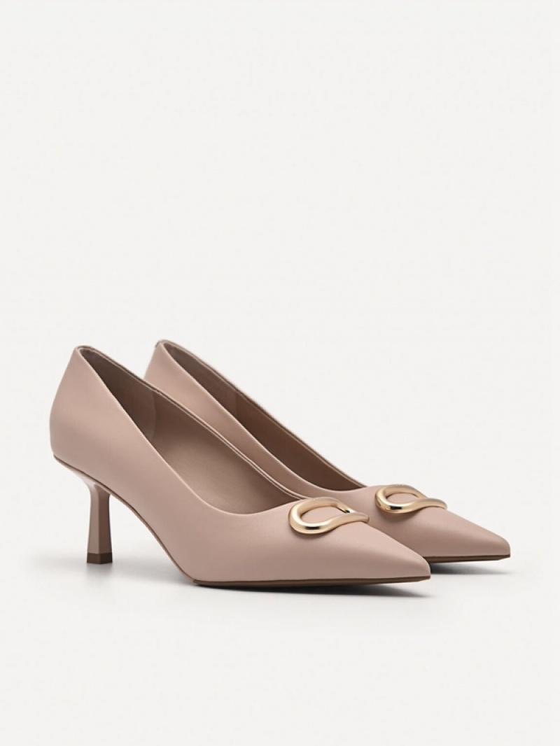 Beige Women's Pedro Studio Kate Leather Pumps | JDYEAG-195