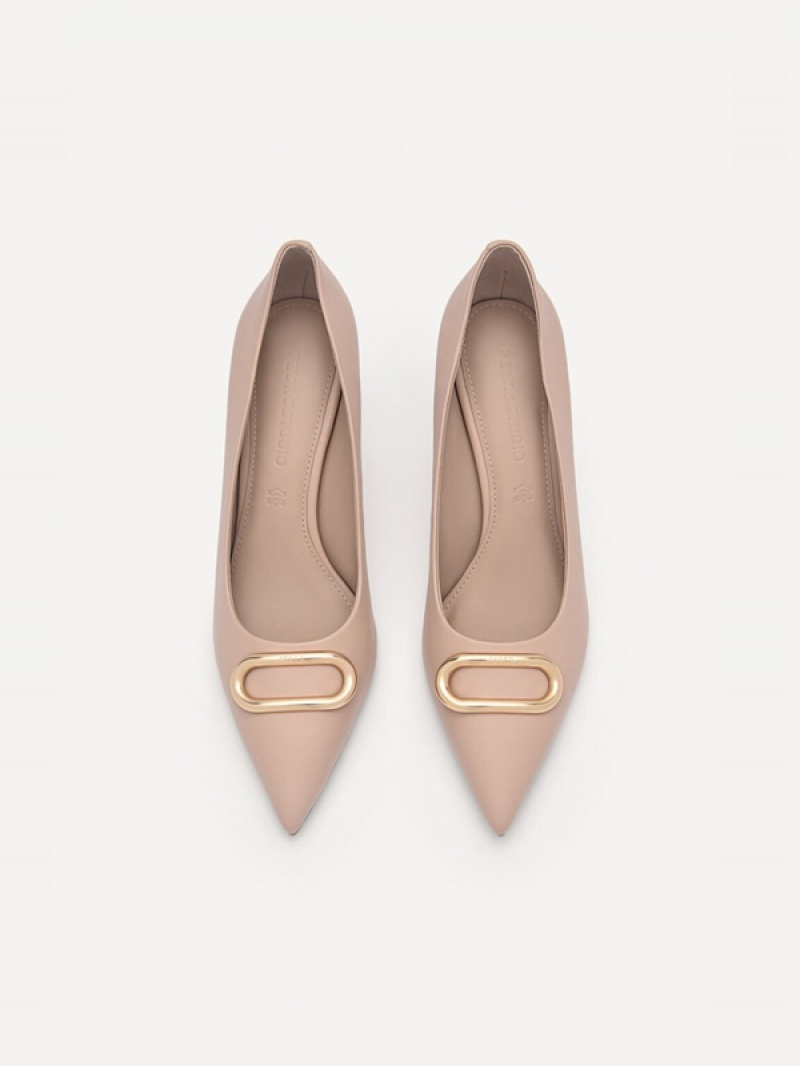 Beige Women's Pedro Studio Kate Leather Pumps | JDYEAG-195