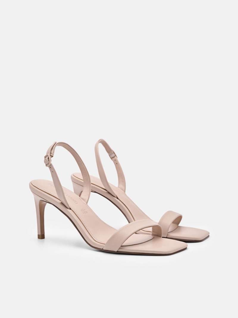 Beige Women's Pedro Studio Mel Leather Heels Sandals | FUZDLT-367