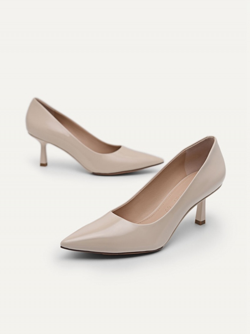 Beige Women's Pedro Studio Patent Leather Pointed Pumps | ORPIYB-602