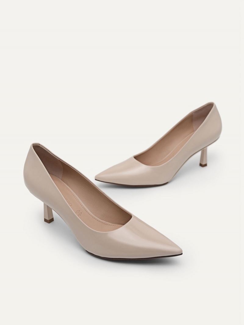 Beige Women's Pedro Studio Patent Leather Pointed Pumps | ORPIYB-602