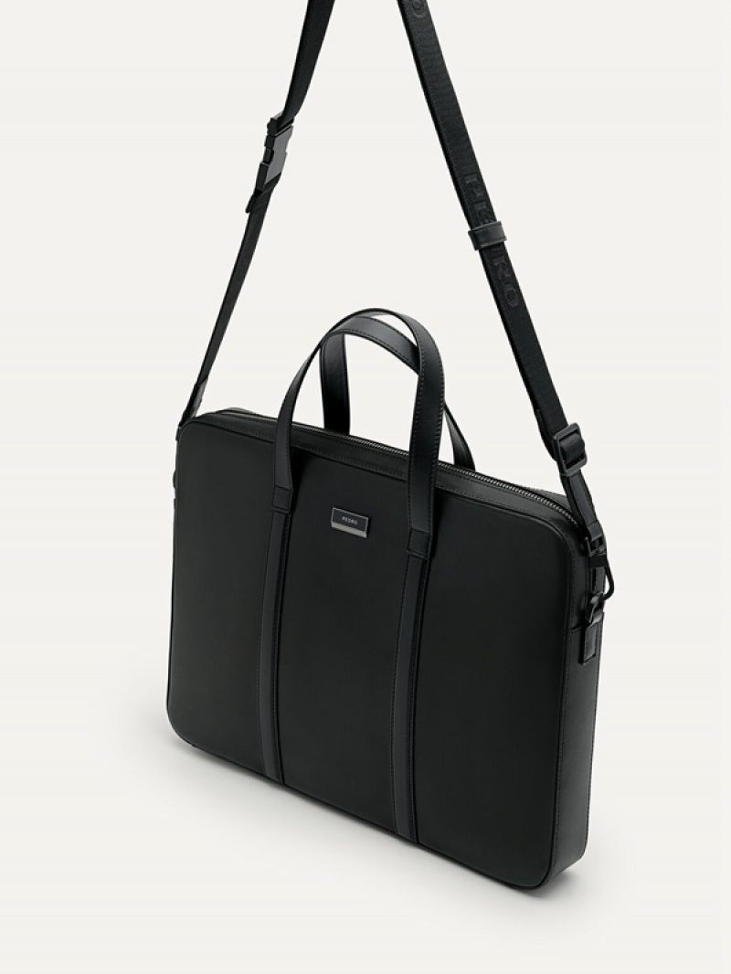 Black Men's Pedro Allen Leather Briefcase | OWEBMF-687