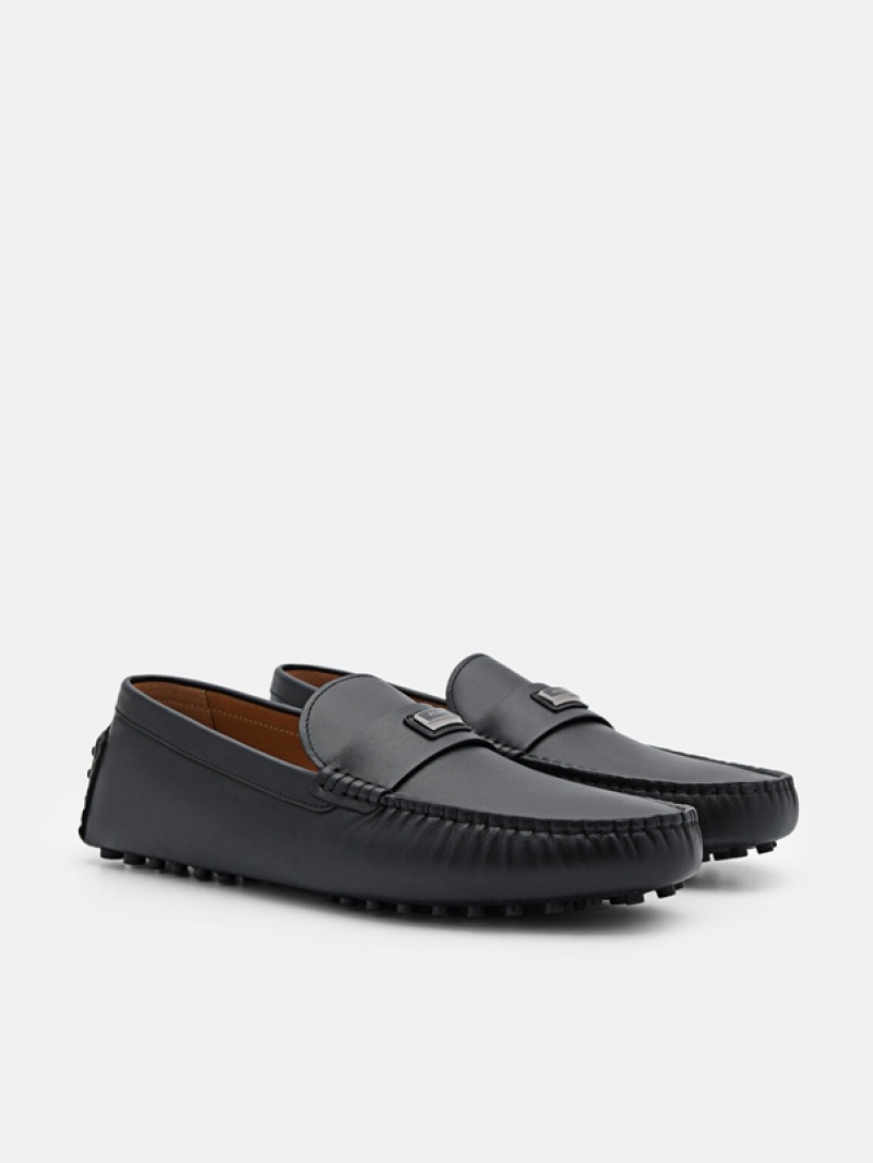 Black Men's Pedro Allen Leather Moccasins | VYLOTM-679