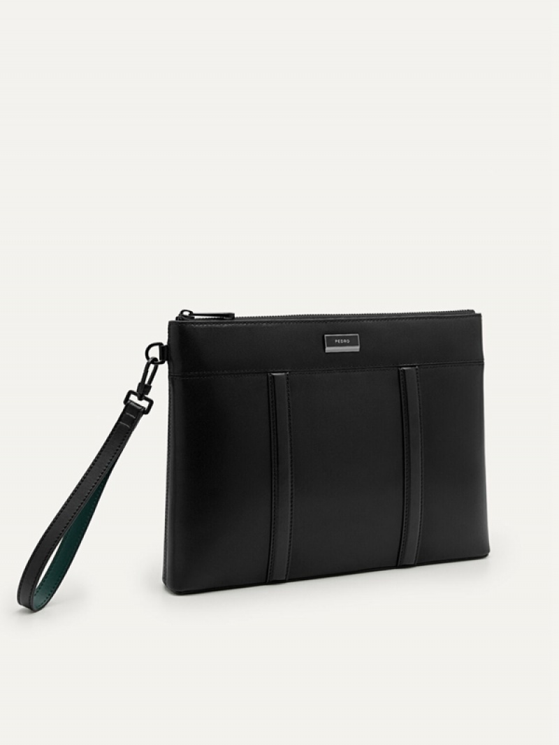 Black Men's Pedro Allen Leather Portfolio Clutch Bag | SGMIBN-397