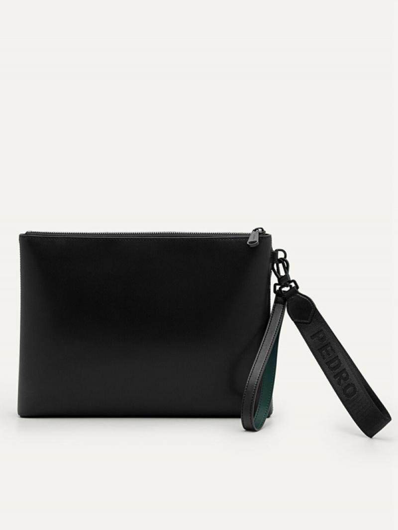 Black Men's Pedro Allen Leather Portfolio Clutch Bag | SGMIBN-397