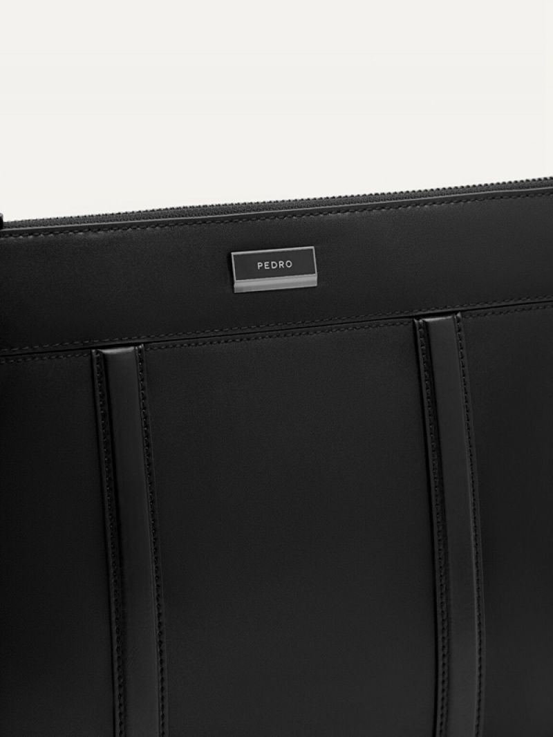 Black Men's Pedro Allen Leather Portfolio Clutch Bag | SGMIBN-397