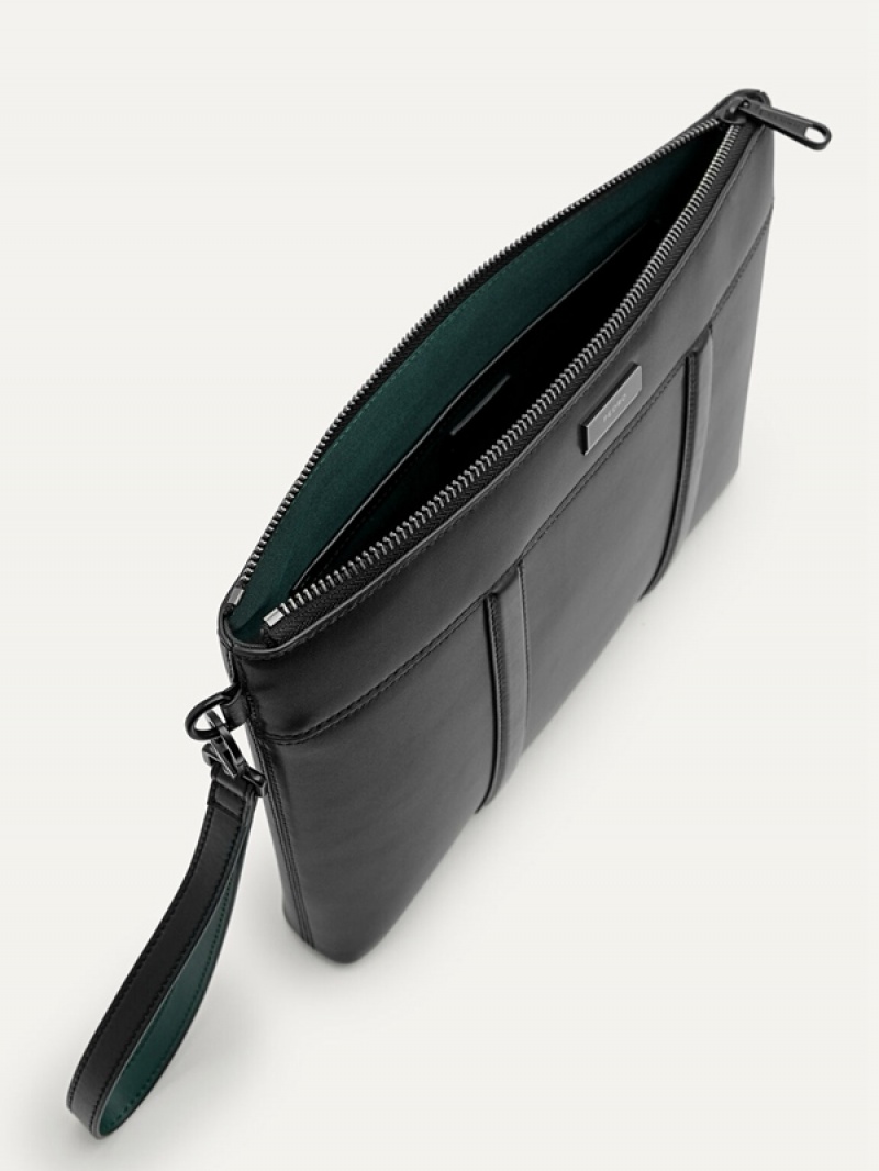 Black Men's Pedro Allen Leather Portfolio Clutch Bag | SGMIBN-397