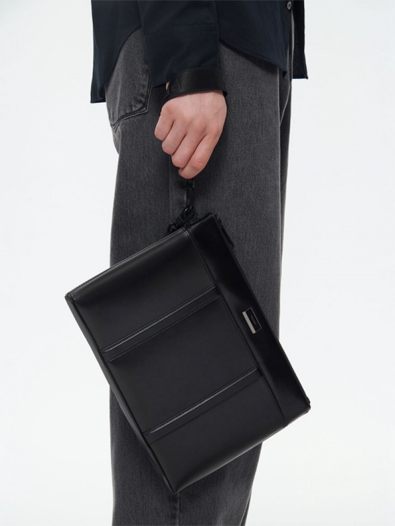 Black Men's Pedro Allen Leather Portfolio Clutch Bag | SGMIBN-397