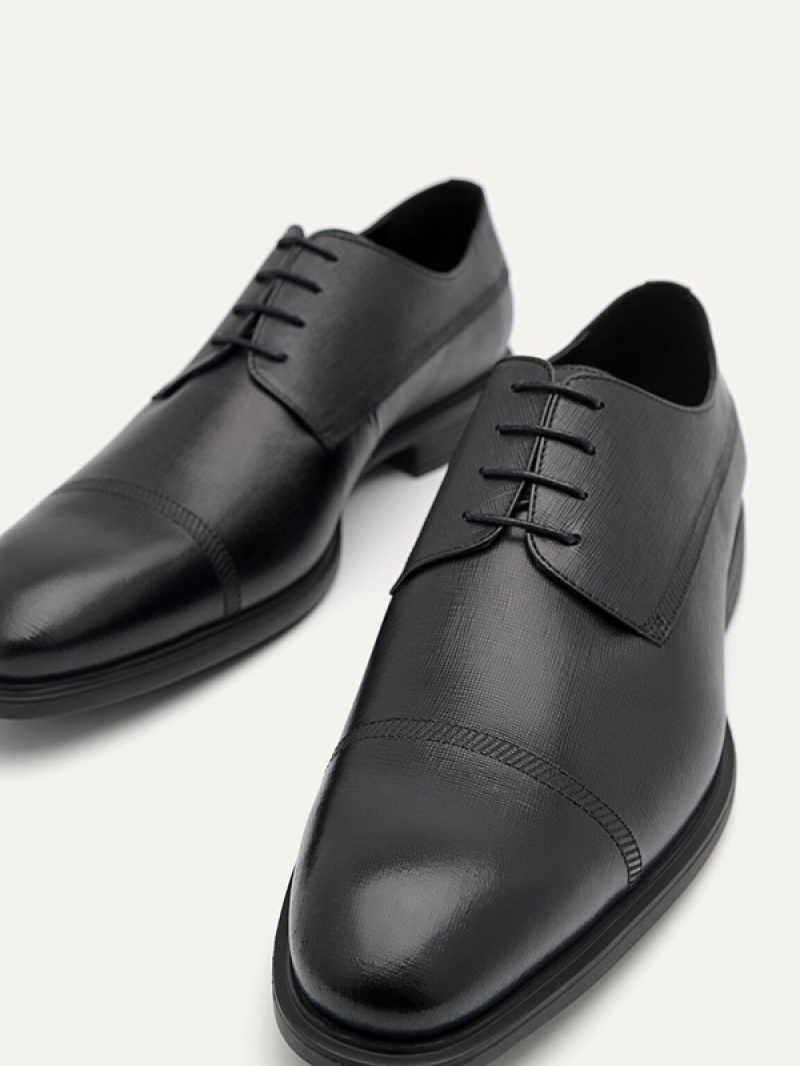 Black Men's Pedro Altitude Lightweight Embossed Derby Shoes | DXKETM-039